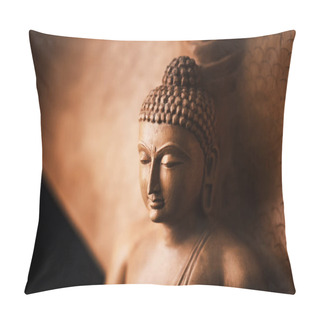 Personality  Buddha In A Meditation Pose, Under Protection Of The King Of Nag - Mukalinda. Figure Isolated On A Black Background. Pillow Covers