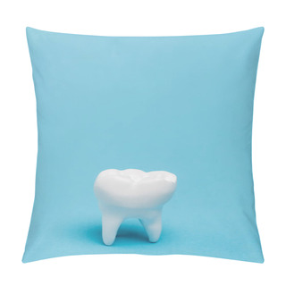 Personality  Close Up View Of White Tooth Model On Blue Background With Copy Space Pillow Covers