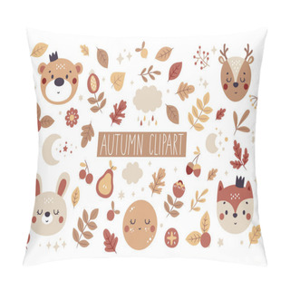 Personality  Cute Vector Boho Autumn Baby Set With Animals: Bear, Hare, Deer, Fox And Leaves, Berries, Acorns, Pear, Cloud, Moon, Stars, Bubbles Pillow Covers
