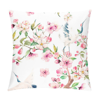 Personality  Watercolor Crane With Flowers Vector Pattern Pillow Covers