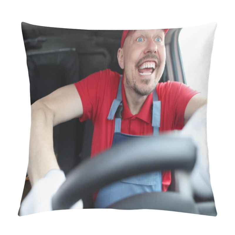 Personality  Happy Young Male Courier Driving Fast Car Pillow Covers