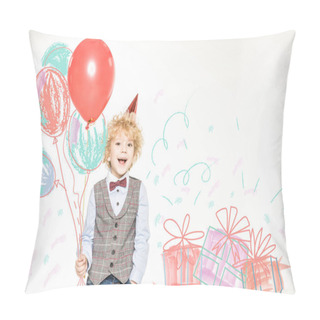 Personality  Boy In Cone Hat With Balloons Pillow Covers