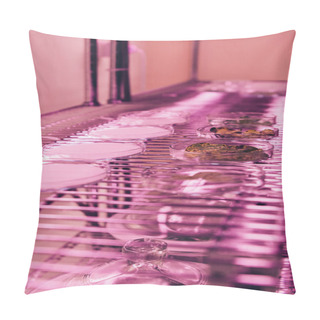 Personality  Selective Focus Of Various Leaves In Petri Dishes In Agro Laboratory With Ultra Violet Light  Pillow Covers