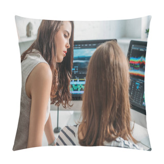 Personality  Selective Focus Of Attractive Editor Looking At Coworker  Pillow Covers