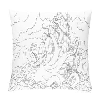 Personality  Large Octopus Kraken Attacks The Ship. Pillow Covers