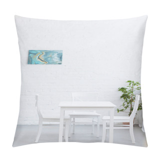 Personality  Empty Table In Light Cozy Apartment With Abstract Painting On Wall Pillow Covers