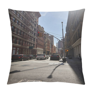 Personality  Heavy Traffic In Rush Hour On Roadway Of Downtown District In New York City, Fall Streetscape Pillow Covers