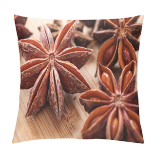 Personality  Star Anises On A Wooden Surface Pillow Covers