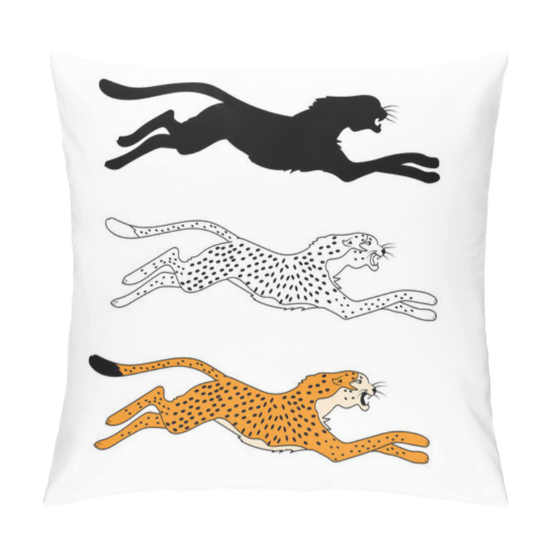 Personality  Colored, outline and silhouette of a cheetah. Illustrations for kids coloring book pillow covers