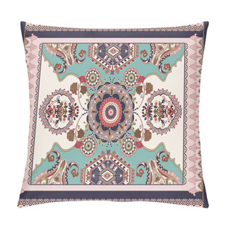 Personality  Colorful Ornamental Vector Design For Rug, Carpet, Tapis. Persian Rug, Textile. Geometric Floral Backdrop. Arabian Ornament With Decorative Elements. Turkey Floral Ornamental Carpet Pillow Covers