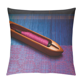 Personality  Weaving Shuttle With Thread On The Blue Warp Pillow Covers