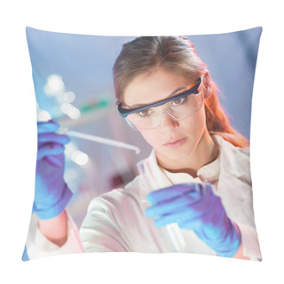 Personality  Attractive Young Scientist Pipetting. Pillow Covers