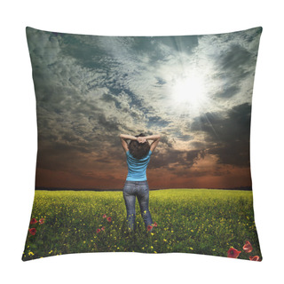 Personality  Woman And Rapeseed Field Pillow Covers