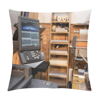Personality  Modern Printer Next To Monitor And Button Panel In Print Center  Pillow Covers