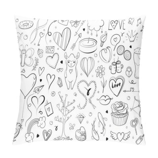 Personality  Hand Drawn Sketchy Doodles For Love And Valentine S Day Objects And Signs. Typography And Callygraphy Pillow Covers