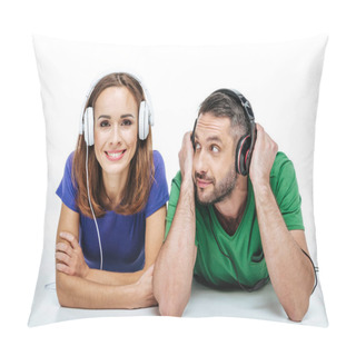 Personality  Couple In Headphones Listening To Music  Pillow Covers