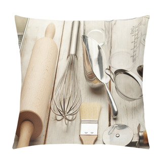 Personality  Kitchen Baking Utensils Against White Desk Pillow Covers