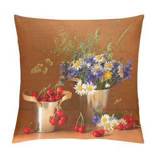 Personality  Beautiful Stillife With Cherries And Fresh Flowers Pillow Covers