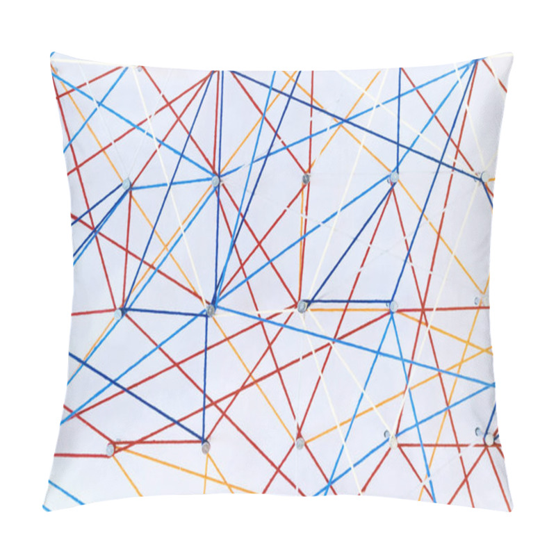 Personality  Abstract Colored Threads Are Stretched On Pins On White Background Depicting Ties And Knots. Logistic Grid, Geometric, Connections, Isometrics And Spirograph Pillow Covers