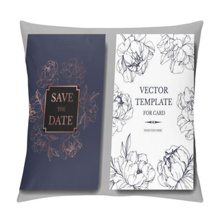 Personality  Vector Wedding Elegant Dark Blue And White Invitation Cards With Peonies Illustration. Pillow Covers