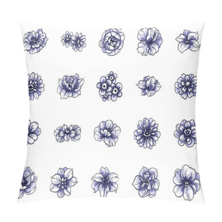 Personality  Seamless Blue Monochrome Vintage Style Flowers Pattern Pillow Covers