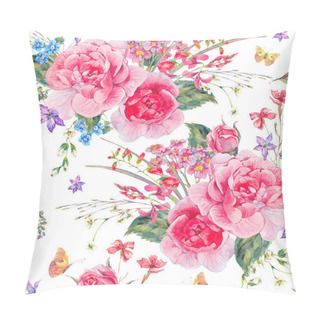 Personality  Watercolor Seamless Pattern With Wildflowers And Roses Pillow Covers