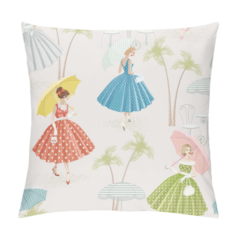 Personality  Background With Women Walking With Parasols Pillow Covers