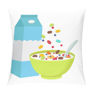 Personality  Cereal Bowl With Milk, Smoothie Isolated On White Background.  Pillow Covers