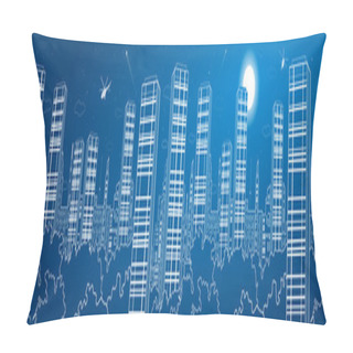 Personality  Night City Mega Panorama. Skyscrapers, White Lines, Urban Skyline, Helicopters Fly, Neon Town, Business Building, Vector Design Art Pillow Covers