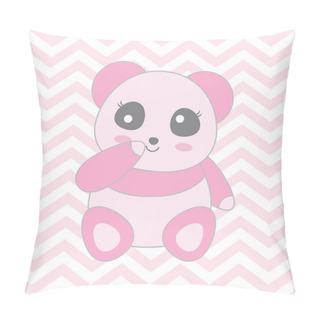 Personality  Baby Shower Illustration With Cute Baby Pink Panda On Chevron Background  Pillow Covers