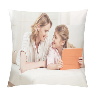 Personality  Mother And Daughter Using Digital Tablet Pillow Covers