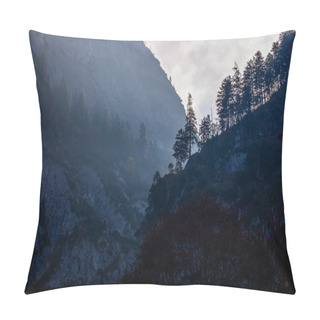 Personality  Scenic Shot Of Beautiful Foggy Mountain Forest Landscape Pillow Covers