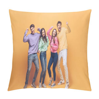 Personality  Happy Young Friends Dancing Together, On Yellow Pillow Covers
