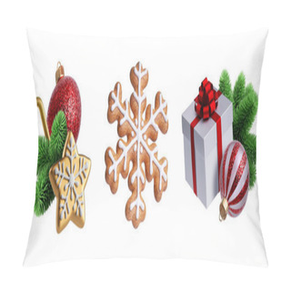 Personality  3d Render, Set Of Traditional Christmas Ornaments And Decorations. Winter Holiday Clip Art Isolated On White Background. Collection Of Festive Arrangements Pillow Covers