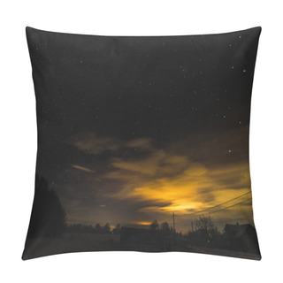 Personality  Starry Dark Sky And Yellow Light In Carpathian Mountains At Night In Winter Pillow Covers