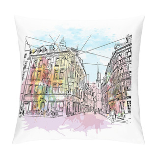 Personality  Print Building View With Landmark Of Erfurt Is The City In Germany. Watercolor Splash With Hand Drawn Sketch Illustration In Vector. Pillow Covers