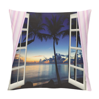 Personality  Open Window With Sea Sunset View Pillow Covers