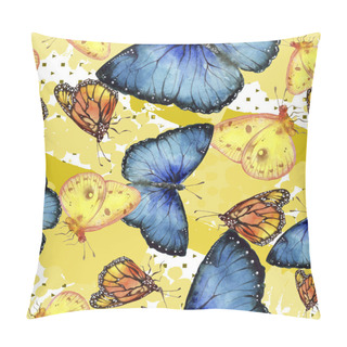 Personality  Exotic Butterflies Wild Insect In A Watercolor Style. Seamless Background Pattern. Fabric Wallpaper Print Texture. Aquarelle Wild Insect For Background, Texture, Wrapper Pattern Or Tattoo. Pillow Covers
