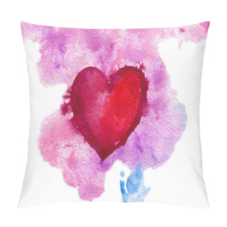 Personality  Hand Drawn Watercolor Red Heart On A Pink Background. Pillow Covers