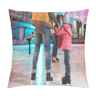 Personality  Cropped Shot Of Father And Daughter Holding Hands While Standing Together On Skating Rink Pillow Covers