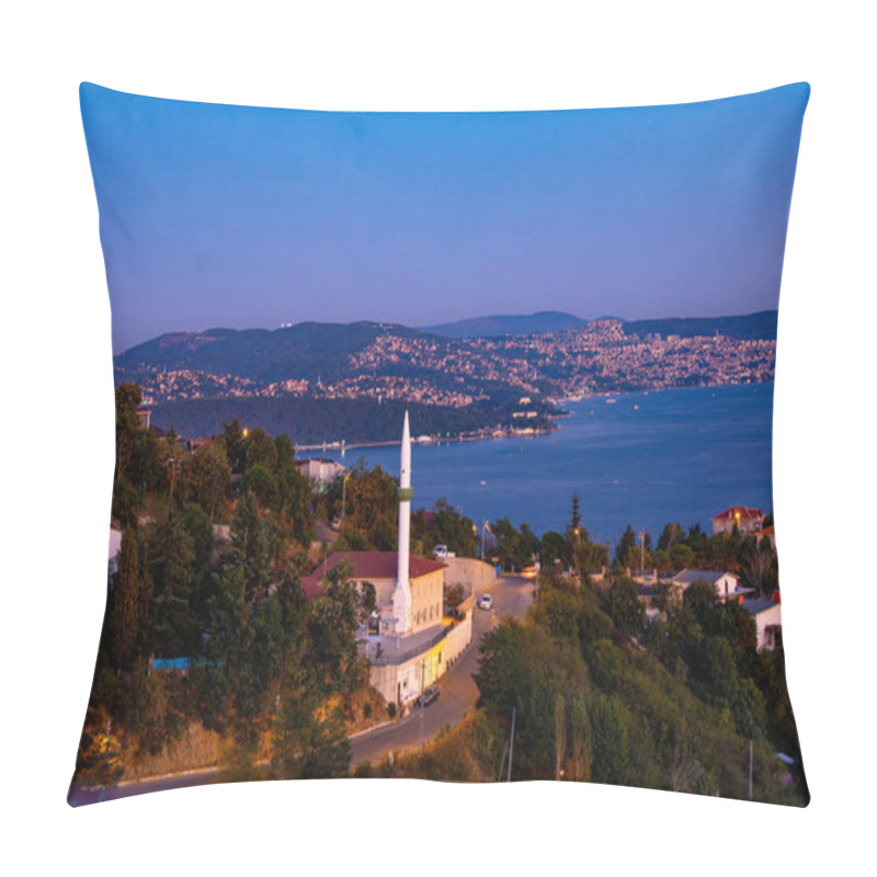 Personality  Cityscape of Istanbul. Marmara Sea and trees and a mosque with tall minaret in the view. pillow covers