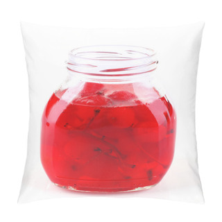 Personality  Homemade Jar Of Red Maraschino Cherry Isolated On White Background Pillow Covers