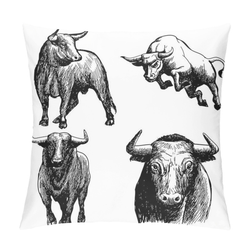 Personality  set of bull doodle hand drawn pillow covers