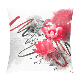 Personality  Red Flower Bouquet And Writing Mix Printing Pillow Covers