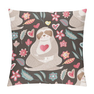 Personality  Seamless Pattern With Sloths In Flat Style. Pillow Covers