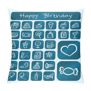 Personality  Birthday Icons, Chalk Drawing Style Pillow Covers