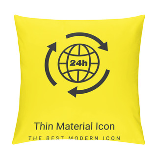 Personality  24 Hours Earth Grid Symbol With Arrows Circle Around Minimal Bright Yellow Material Icon Pillow Covers