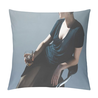 Personality  Young Woman Drinking Whiskey     Pillow Covers
