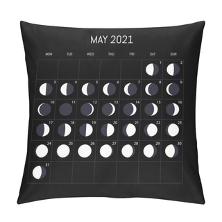 Personality  Moon Phases Calendar For 2021 Year. May. Night Background Design. Vector Illustration Pillow Covers