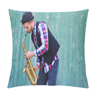 Personality  Young Man Playing On Saxophone  Pillow Covers